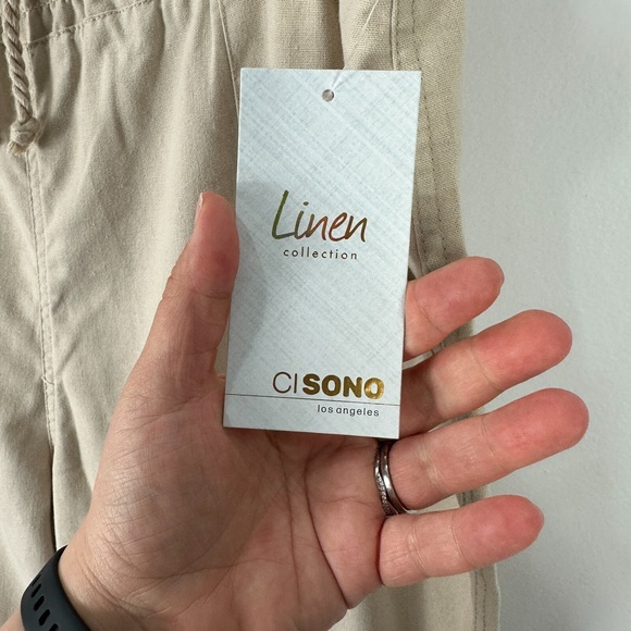 Ci Sono Linen‎ Pants XL Khaki Wide Leg Pull On Drawstring Waist Coastal Resort - Picture 5 of 8